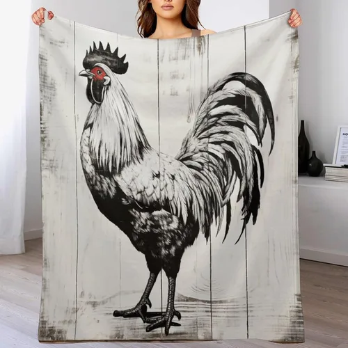 Miniatura 7 de Manta de microfibra suave y acogedora con diseño de gallo rústico en blanco y negro, suave y acogedora manta de microfibra para sofá, cama, oficina