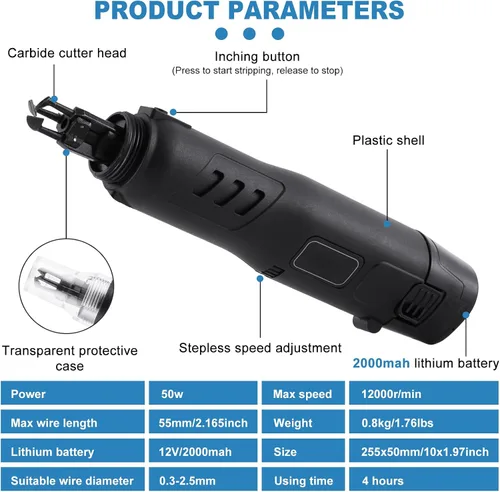 Miniatura 2 de Máquina peladora de alambre magnético inalámbrico 2000mAh 50W para alambre esmaltado 0.0118 "-0.0984", pelacables esmaltados de mano con batería