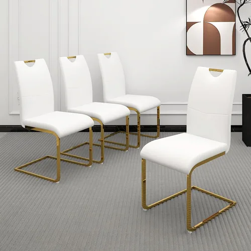 Miniatura 9 de Juego de 2 sillas de comedor, modernas sillas de comedor de piel sintética con respaldo alto, patas de metal, sillas tapizadas modernas para cocina
