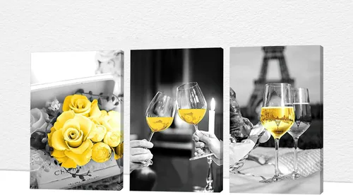 Miniatura 14 de GUTTATY Decoración de pared de fotos de cocina, 3 piezas de lienzo de arte para pared, impresiones en lienzo de amor para comer y beber, arte