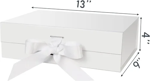 Miniatura 2 de DaiJoob Caja de regalo grande blanca con tapa para regalos de 13 x 9 x 4 pulgadas con cinta y cierre magnético (paquete de 1)