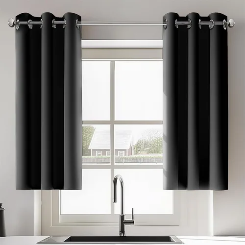 Cortinas opacas cortas negras de dormitorio ORINOVA para sala de estar, cortinas para ventanas de baño, juegos de 2 paneles, cortina aislada térmica