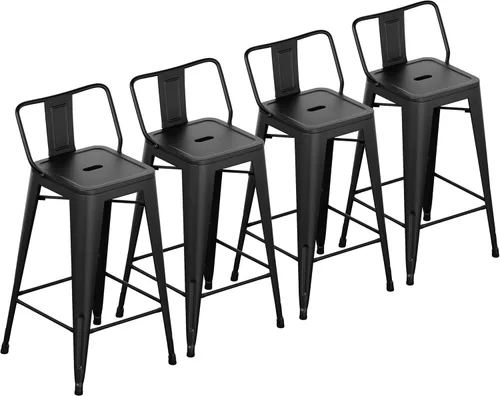 Miniatura 11 de Yongchuang Taburetes de bar de metal de 26 pulgadas con respaldo, juego de 4 taburetes de bar de altura de encimera de cocina para interiores y RUSTY
