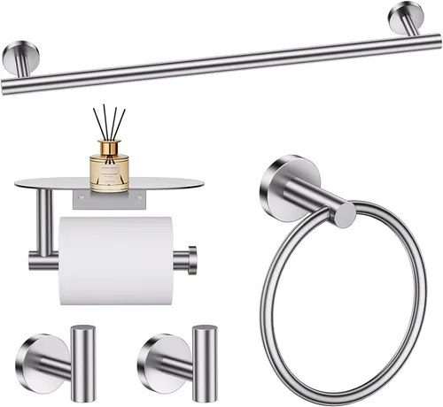 Miniatura 22 de TURS Juego de accesorios de baño de acero cepillado de 5 piezas, juego de barra de toalla de baño de acero inoxidable SUS304, kit de accesorios