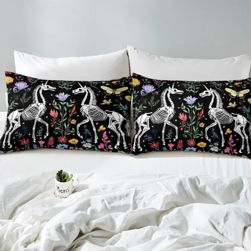 Miniatura 6 de Erosebridal Sábanas de cama de polilla de la muerte, sábana bajera ajustable de calavera gótica, tamaño individual, sábanas florales de flores