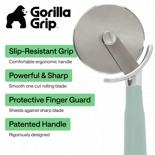 Miniatura 2 de Rueda de corte de pizza grande sin BPA de GORILLA GRIP, 9 pulgadas, hoja afilada de acero inoxidable, mango resistente al deslizamiento con Menta