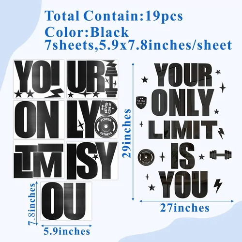 Miniatura 4 de Calcomanía acrílica para gimnasio, citas inspiradoras, azulejos de espejo para decoración de gimnasio en casa, arte motivacional "Your Only Limit is