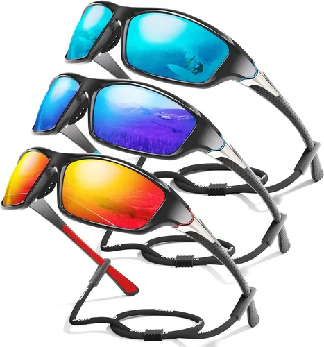 Miniatura 41 de Paquete de 3 lentes de sol deportivos polarizados para hombres, gafas de sol masculinas envolventes con protección UV para ciclismo, pesca