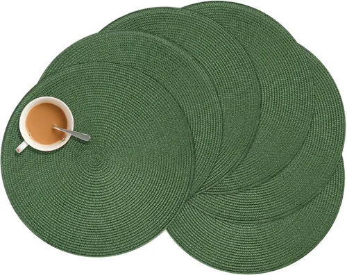 Zupro Juego de 6 manteles individuales redondos trenzados de 15 pulgadas, resistentes al calor, antideslizantes, lavables, para cocina, mesas de