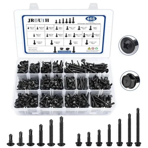 Miniatura 8 de Tornillos autoperforantes - Kit de tornillos de cabeza hexagonal con arandela #8 x 1/2'' a 1-1/2'', tornillos autorroscantes de acero inoxidable 410
