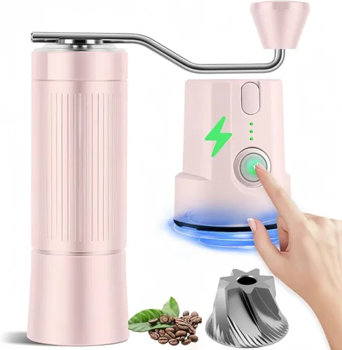Miniatura 11 de Molinillo de café eléctrico y manual 2 en 1 con rebabas de acero inoxidable de 1.575 pulgadas, molino de fresas totalmente metálico recargable por