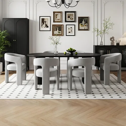 Miniatura 21 de Silla de Comedor Moderna de Chenilla Tipo Barril Tapizada en Tela, Silla de Comedor con Brazo, Cómoda Silla Auxiliar de Acento para Cocina/Sala