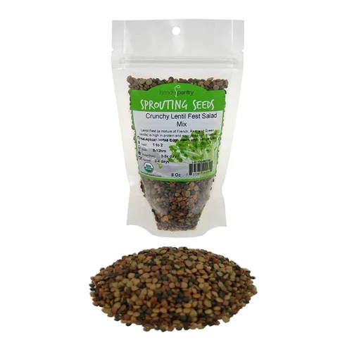 Mezcla de semillas crujientes para germinar lentejas – 8 onzas – Marca Handy Pantry – Orgánica – Lentejas verdes, rojas y francesas – Semillas