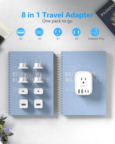 Miniatura 8 de LENCENT - Adaptador de enchufe de viaje europeo, enchufe plegable tipo C de Estados Unidos a Europa con 4 tomas, 4 puertos USB (2 USB C), adaptador