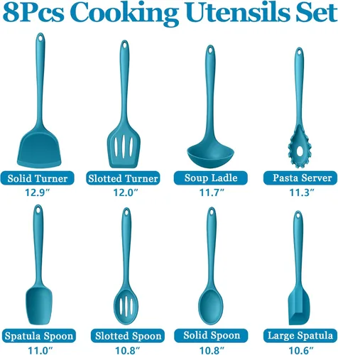 Miniatura 2 de LIANYU Juego de 8 piezas de utensilios de cocina, utensilios de cocina resistentes al calor, herramientas y gadgets de cocina para utensilios de Azul