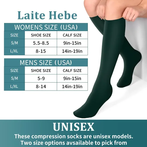 Miniatura 6 de Laite Hebe 4 pares de calcetines de compresión para mujeres y hombres, el mejor apoyo para enfermeras, correr, atletismo