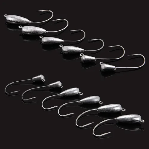 Miniatura 8 de Ganchos de cabeza de plantilla de pesca, 12/24 piezas de ganchos de cabeza de tubo para pesca de lubina, sin pintar, tubo de gota de agua, anzuelo