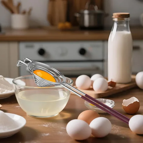 Miniatura 5 de Separador de huevos, herramienta de separación blanca de yema de huevo de acero inoxidable, herramienta separadora de clara de huevo de mango largo