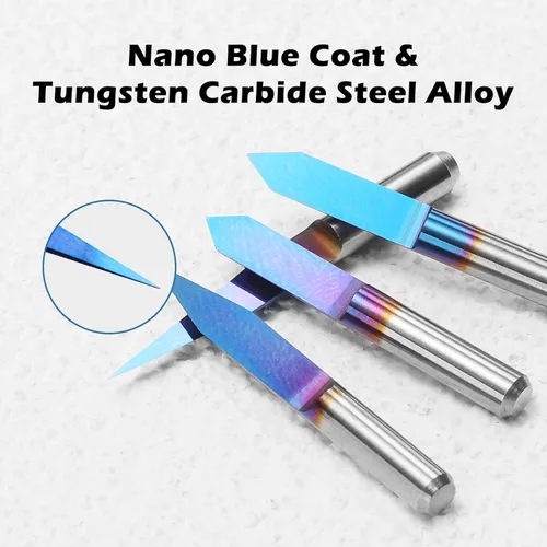 Miniatura 2 de Genmitsu 10 piezas de brocas de enrutador CNC con ranura en V de 1/8" de vástago, juego de 10/15/20/25/30/40/45/60/90 grados, broca cónica V Nano