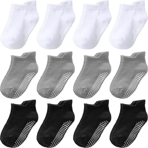 Miniatura 15 de Calcetines antideslizantes para bebés y niños pequeños, de algodón, 12 unidades, calcetines de tobillo lindos para recién nacidos, niños y niñas