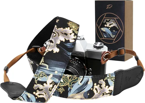 Miniatura 22 de Padwa Lifestyle Correa para cámara de flores marrones, correa de algodón de doble capa de piel de vaca de 2 pulgadas de ancho, bordado jacquard Flor