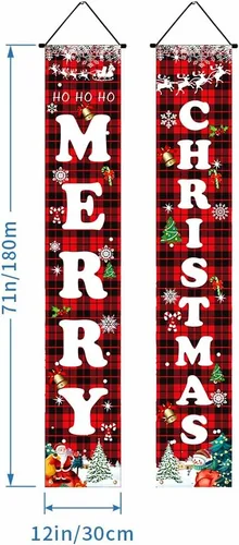 Miniatura 2 de Decoraciones de Navidad, juego de letreros a cuadros de búfalo rojo y negro para festival, cartel de puerta de Feliz Navidad, patio al aire libre