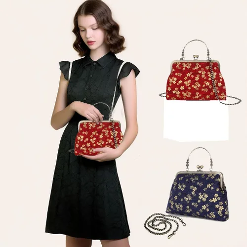 Miniatura 66 de Bolso floral con asa superior, bolso de noche Kiss Lock para mujer, bolso vintage