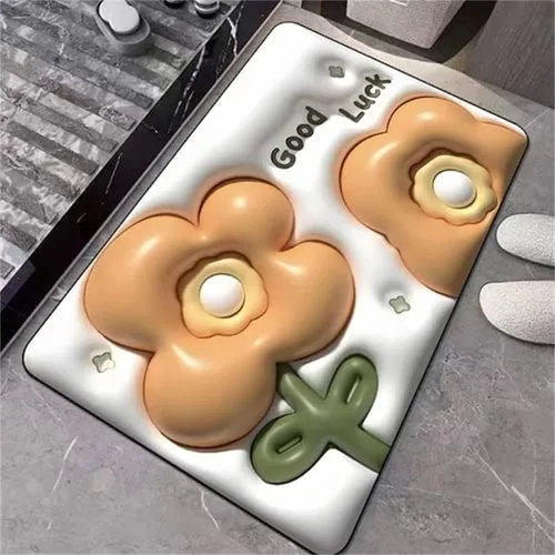 LELEBEAR Tapete absorbente antideslizante visual 3D, tapete de baño de flores lindas, tapete de baño de barro de diatomeas suave, súper absorbente