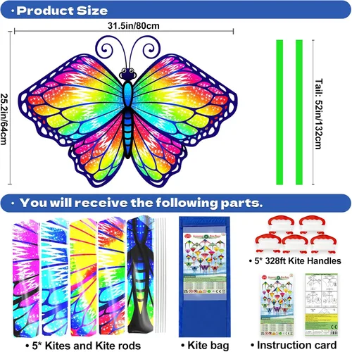 Miniatura 6 de YongnKids Cometa para niños fácil de volar – Cometas para niños, niñas, niños y adultos, fácil de volar, perfecto para Pascua, cumpleaños, idea