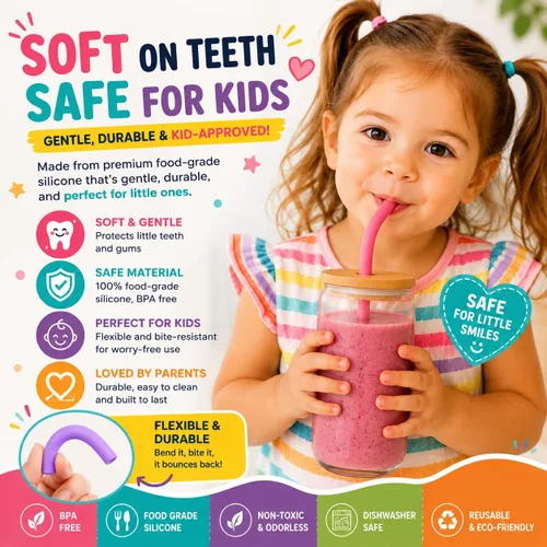 Miniatura 2 de 15 PAPAS PARA TODOS LOS VANOS - Pajitas reutilizables de silicona para vasos Yeti de 30 y 20 oz - Flexibles, fáciles de limpiar + 2 cepillos