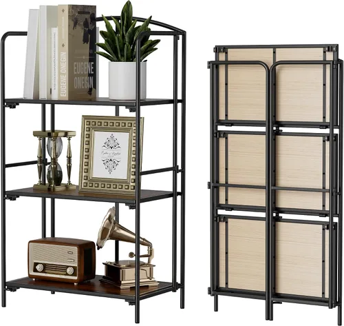 Miniatura 35 de Crofy - Estantería plegable sin montaje para sala de estar, estantería plegable de 2 niveles en color negro para oficina en casa, organizador