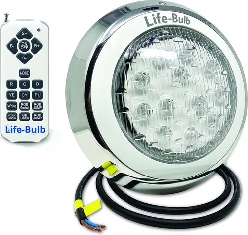 Life-Bulb Luz LED de piscina que cambia de color con control remoto, montaje en pared, cable de 75 pies, 12 V 60 W. Luz de piscina sin nicheles