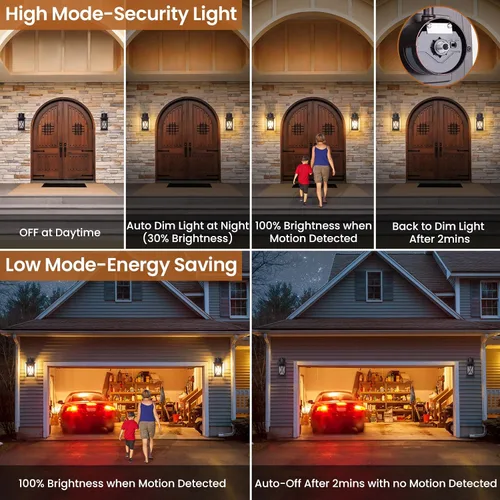Miniatura 2 de Luces exteriores con sensor de movimiento para montaje en pared, 2 paquetes marrones de luces de pared exteriores impermeables del atardecer al