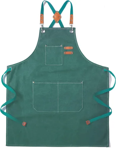 Tosewever - Delantal de lona con espalda cruzada de chef de algodón para hombres y mujeres con bolsillos grandes