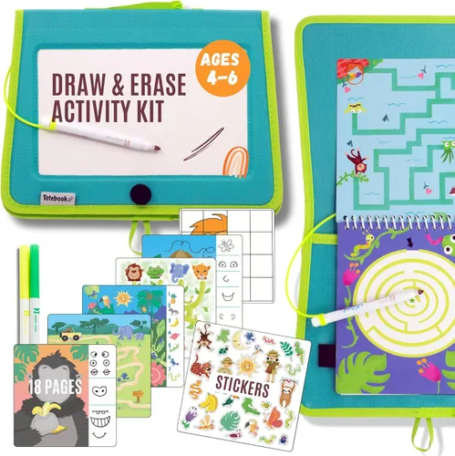 Libro de Actividad Educativa de Viaje para Niños Totebook con Marcadores Lavables - Actividades de Auto y Avión, Juguetes Educativos para Niños