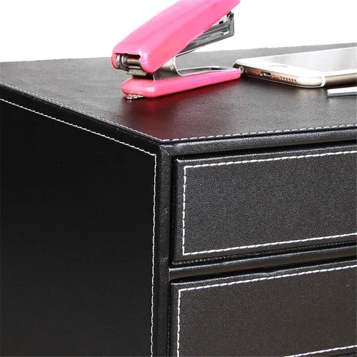 Miniatura 3 de Ayunga Organizador de escritorio de cuero con 3 cajones, suministros de oficina ejecutiva, archivador A4, caja de almacenamiento apilable