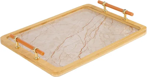 Miniatura 10 de JUPELI Bandeja redonda de bambú de 11.8 pulgadas con asas – Bandeja decorativa, bandeja de desayuno, bandeja de mesa de café, bandeja otomana, plato