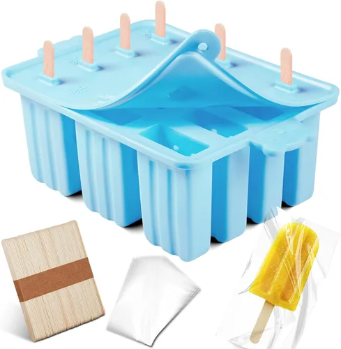 Miniatura 9 de moldes para paletas, De silicona de hielo pop molde de Grado Alimentario de tortas de moldes para helado 50 palitos de paletas 50 bolsa de paletas