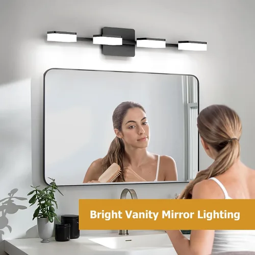Miniatura 8 de 4 lámparas de acrílico para baño, moderna lámpara negra para tocador de baño, accesorios de iluminación de pared negro mate sobre el espejo, luz LED