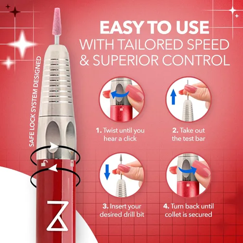 Miniatura 6 de M Max - Taladro de uñas profesional - Taladro de uñas con motor 2 en 1 sin escobillas - Eléctrico, inalámbrico, carcasa de aleación de aluminio
