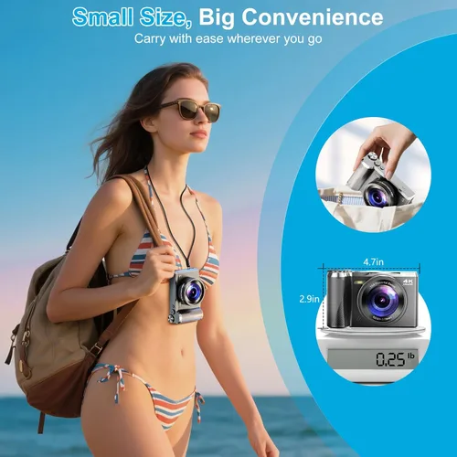 Miniatura 7 de Cámara digital 4K para fotografía, cámara de enfoque automático de 56 MP con pantalla abatible de 180° de 3 pulgadas, zoom de 16X, cámara compacta