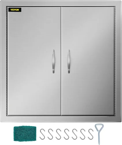 Mophorn - Puerta doble de acero inoxidable cepillado para asador, puertas de cocina exterior para isla de barbacoa y estación de parrilla, 24