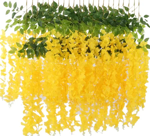 Miniatura 7 de Fermus Paquete de 24 guirnaldas de flores colgantes de glicina artificial, vid de glicina falsa para decoración de boda floral de jardín (negro)