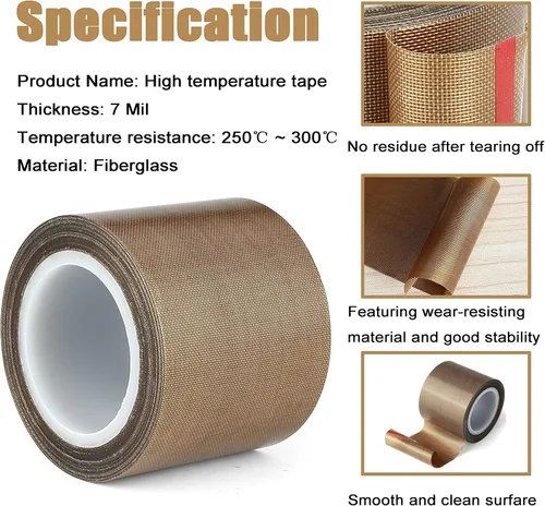 Miniatura 4 de Cinta de teflón, cinta de PTFE de tela de 1/2 pulgada de 30 pies para máquina selladora de impulso manual o al vacío, cinta adhesiva recubierta