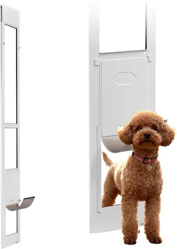 Miniatura 18 de VEVOR Puerta para perro para puerta corrediza de vidrio, 75 7/8 "-80 11/16 pulgadas de altura ajustable para puertas correderas, marco de aluminio
