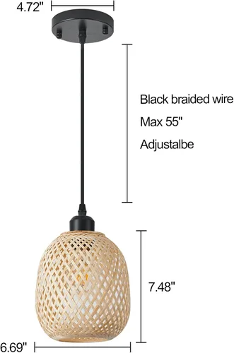 Miniatura 2 de 1 lámpara colgante de bambú tejida a mano, estilo bohemio, elegante, cordón ajustable, ratán de bambú, lámpara colgante de techo para comedor, bar