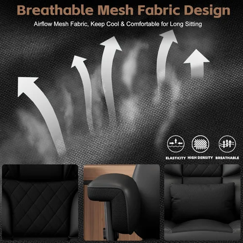 Miniatura 6 de Silla de oficina Vonesse grande y alta, silla para computadora con reposabrazos ajustables suaves, silla ergonómica para juegos de respaldo alto