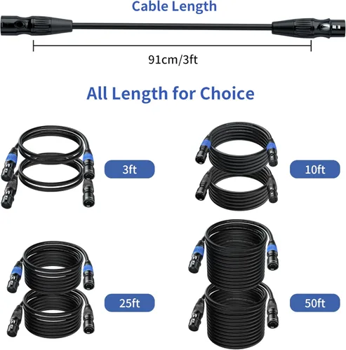 Miniatura 6 de SMALL-EYE Cable DMX de 5 pines, paquete de 2 unidades de 3 pies, cable de iluminación de escenario macho a hembra de 4 núcleos para controlador