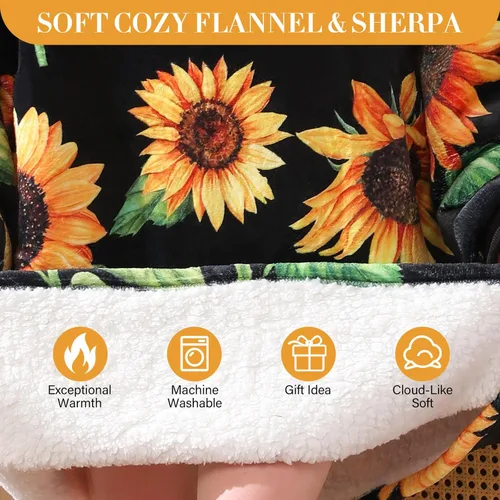 Miniatura 5 de LetsFunny Manta con Capucha, Sudadera Manta de Forro Polar Sherpa de Gran Tamaño Usable, Súper Suave Cálida y Acogedora con Bolsillo Gigante, Girasol