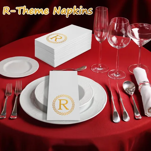 Miniatura 5 de 100 Servilletas Desechables de Oro con Monograma - Servilletas de Mano Decorativas con la Letra R, Servilletas de Cena para Invitados, Toallas